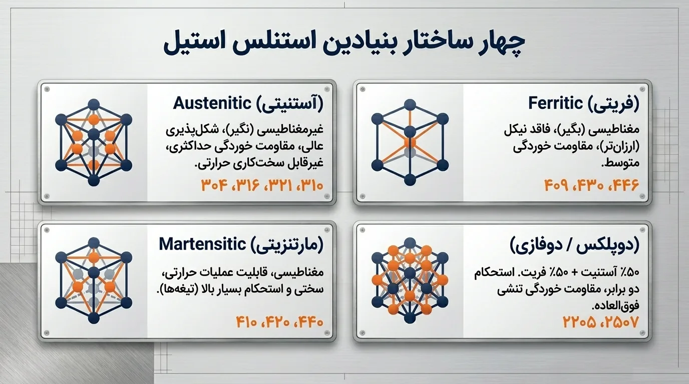 دسته‌بندی ورق استیل بر اساس ساختار متالورژیکی
