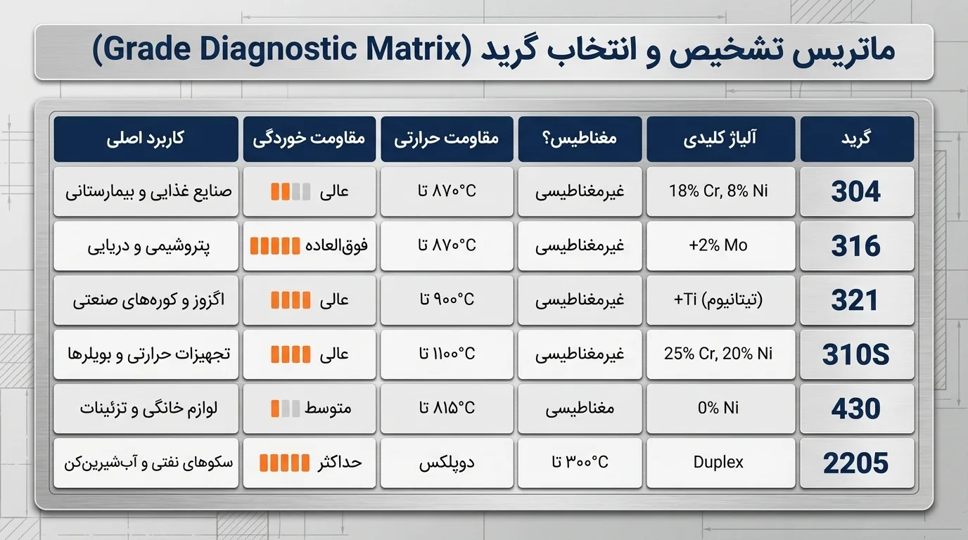 جدول مقایسه انواع ساختار ورق استیل: