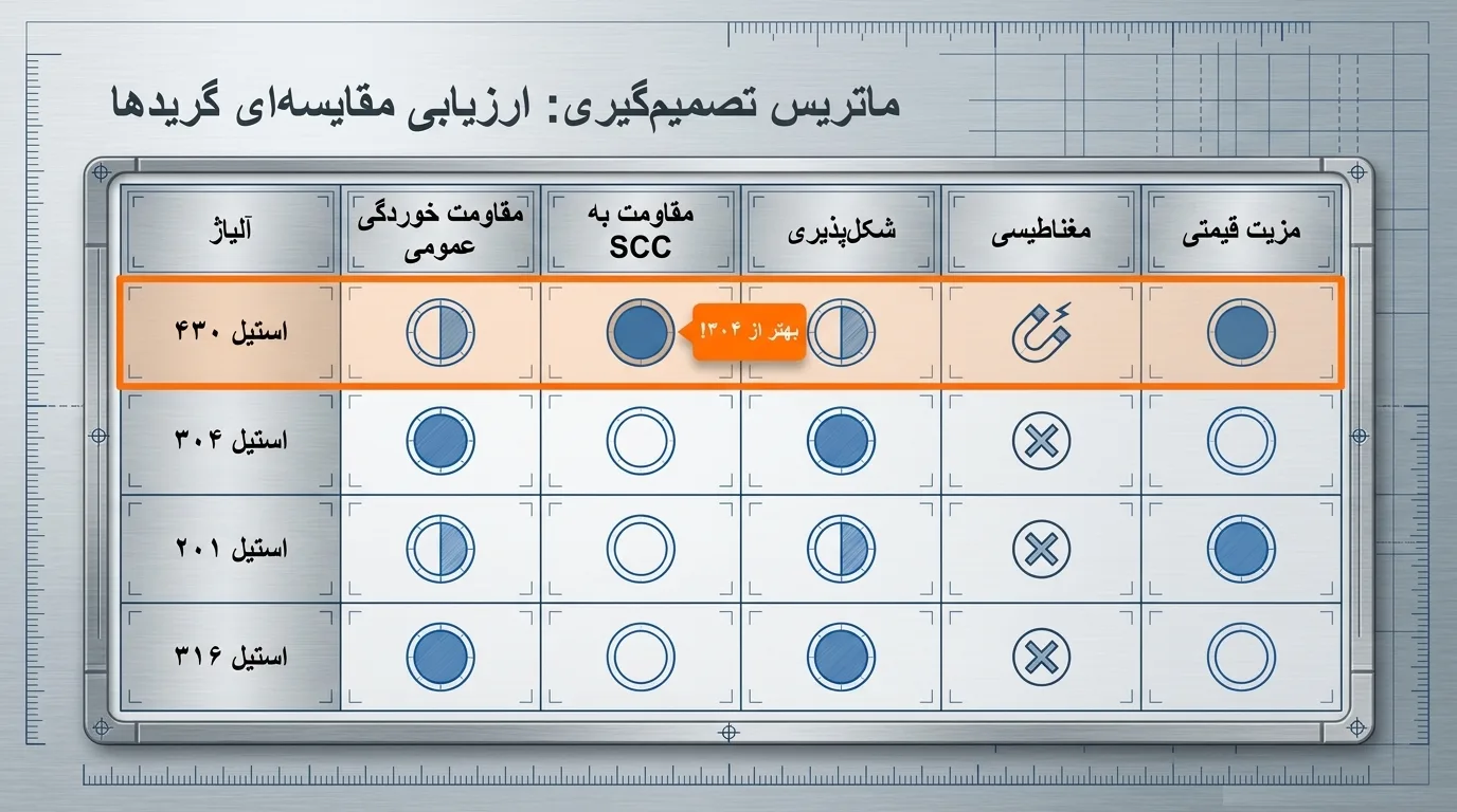 تفاوت ورق استیل 430 با سایر گریدها