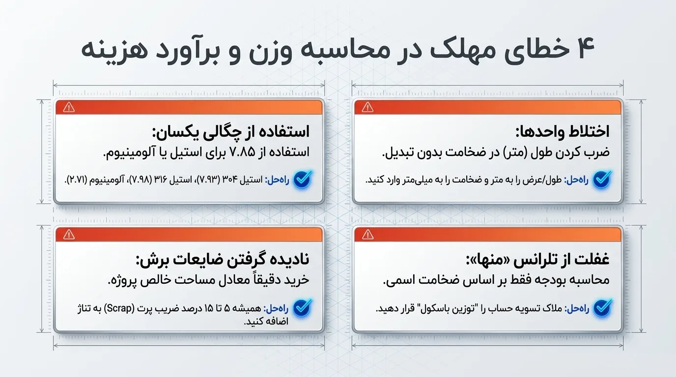 محاسبه هزینه ورق بر اساس وزن