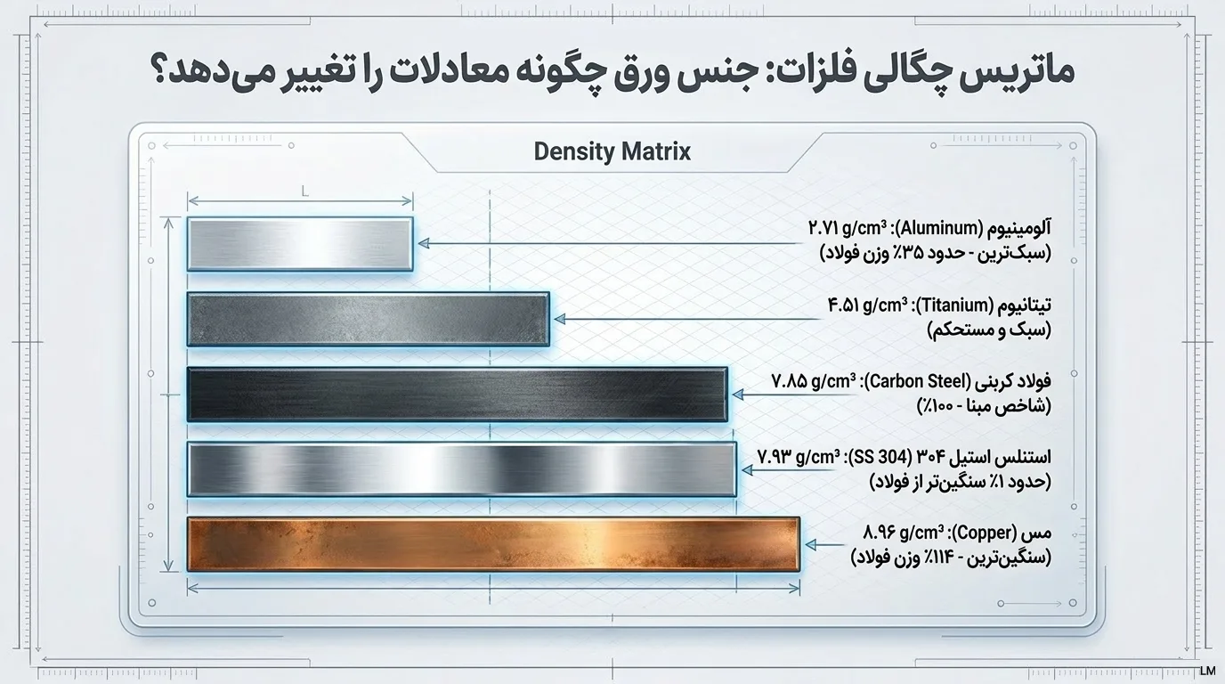 محاسبه وزن ورق بر اساس جنس