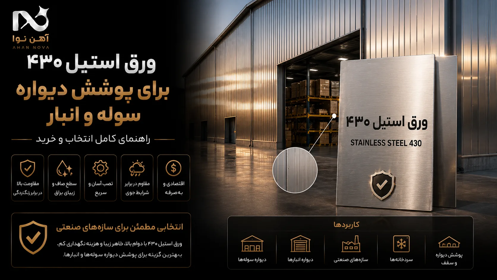 ورق استیل 430 برای پوشش دیواره سوله و انبار | راهنمای کامل